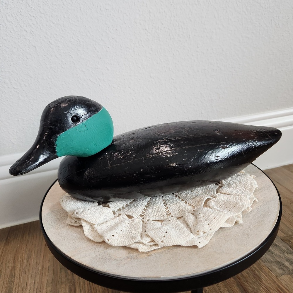 Vintage 14" Carved Wood Bufflehead Duck Decoy Detachable Peg Head Folk Art Cabin